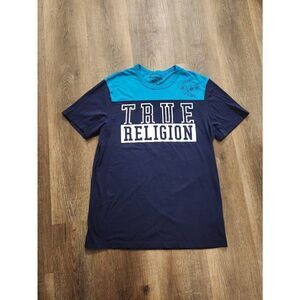 True Religion men's Medium colorblock Spellout shirt two-tone T-shirt